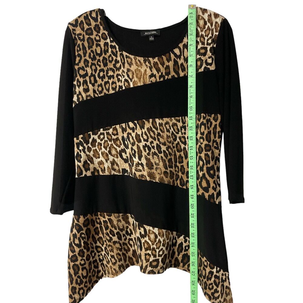 Notations Womens 3/4 Sleeve Top with Leopard Print Black Multicolor Sz/ S - Picture 6 of 10
